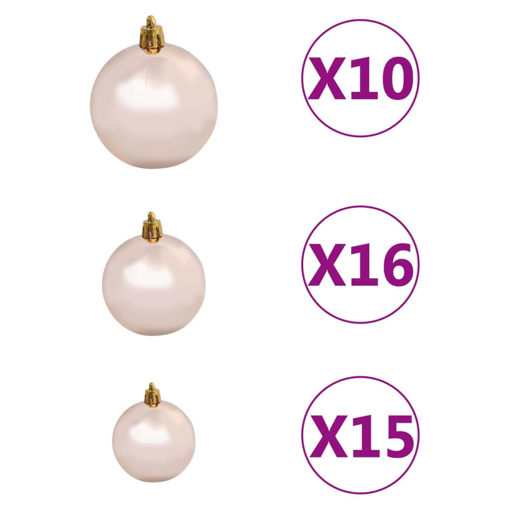 Conj. de bolas de natal 120 pcs + pico e 300 LEDs rosa dourado