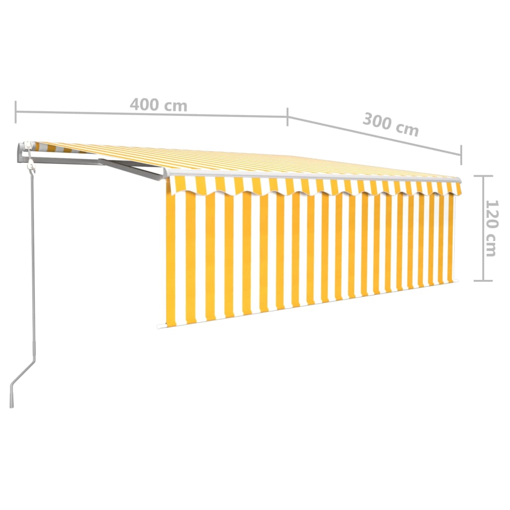 Toldo automático c/ estore/LED/sensor vento 4x3m amarelo/branco