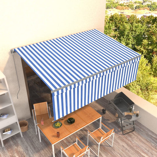 Toldo retrátil manual com estore 4,5x3 m azul e branco