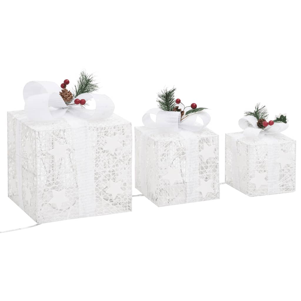 Caixas de presente de Natal decorativas 3 pcs int/ext. branco