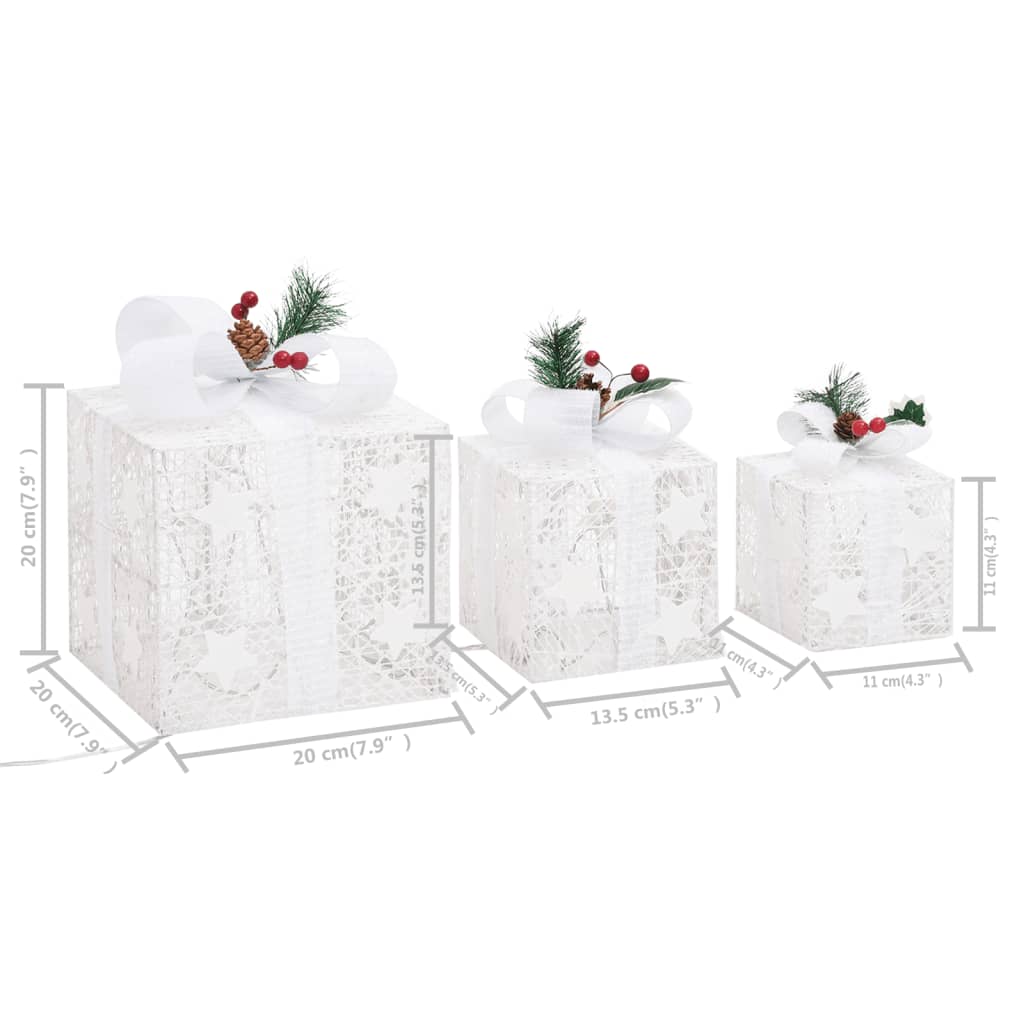 Caixas de presente de Natal decorativas 3 pcs int/ext. branco