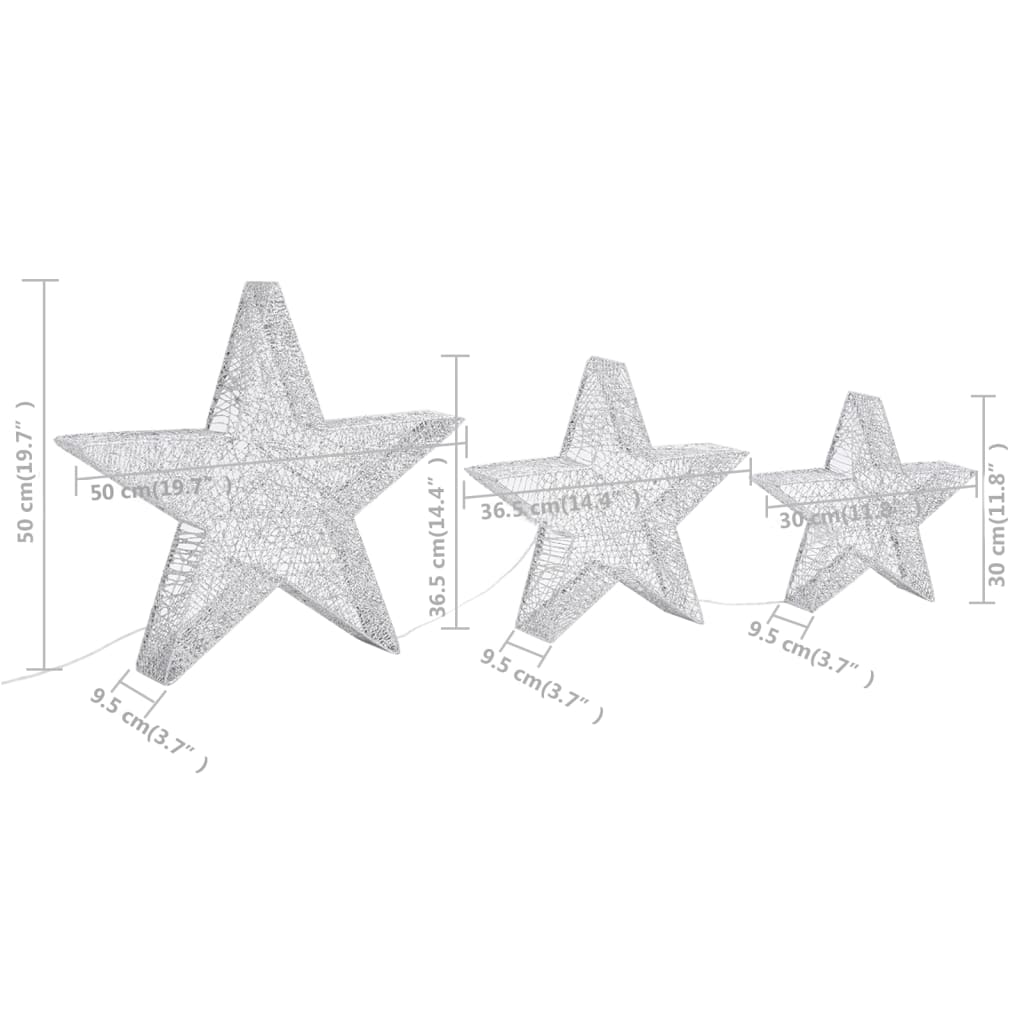 Estrelas de Natal com luzes LED 3 pcs ext./int. arame prateado