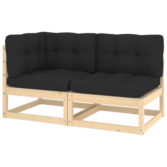 2 pcs conjunto lounge de jardim com almofadões pinho maciço