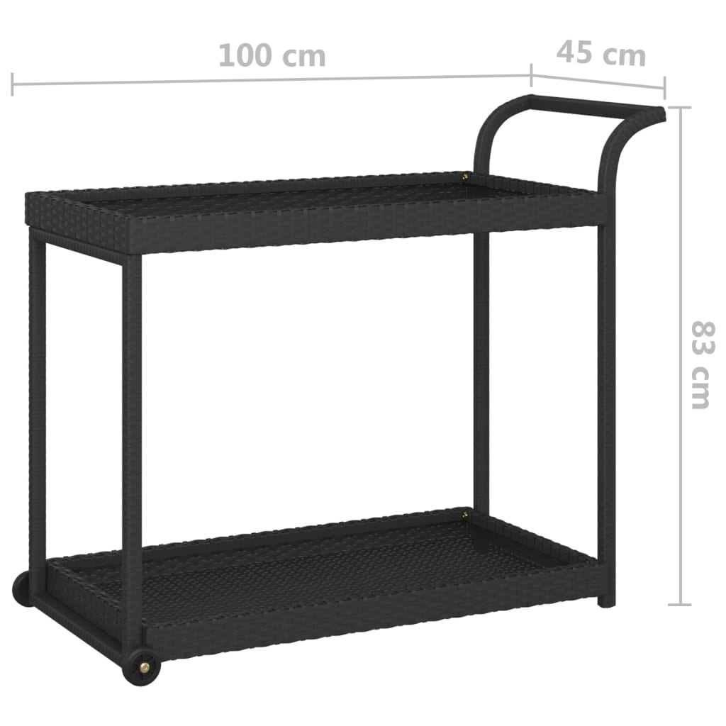 Carrinho de bar 100x45x83 cm vime PE preto