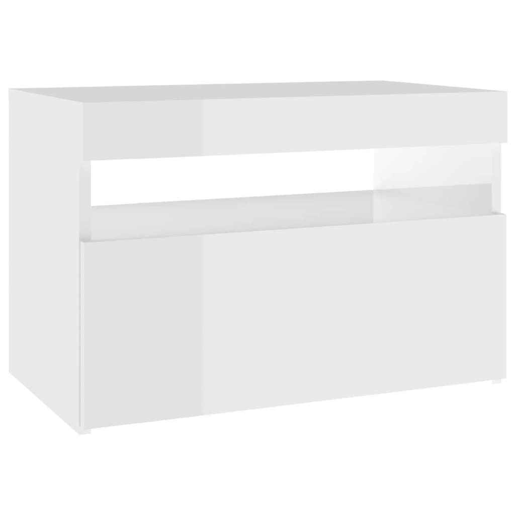 Mesa de cabeceira & luzes LED 2 pcs 60x35x40cm branco brilhante