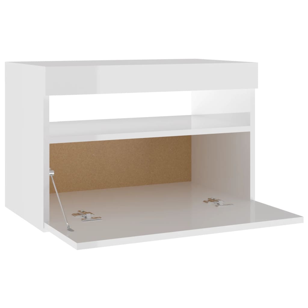 Mesa de cabeceira & luzes LED 2 pcs 60x35x40cm branco brilhante