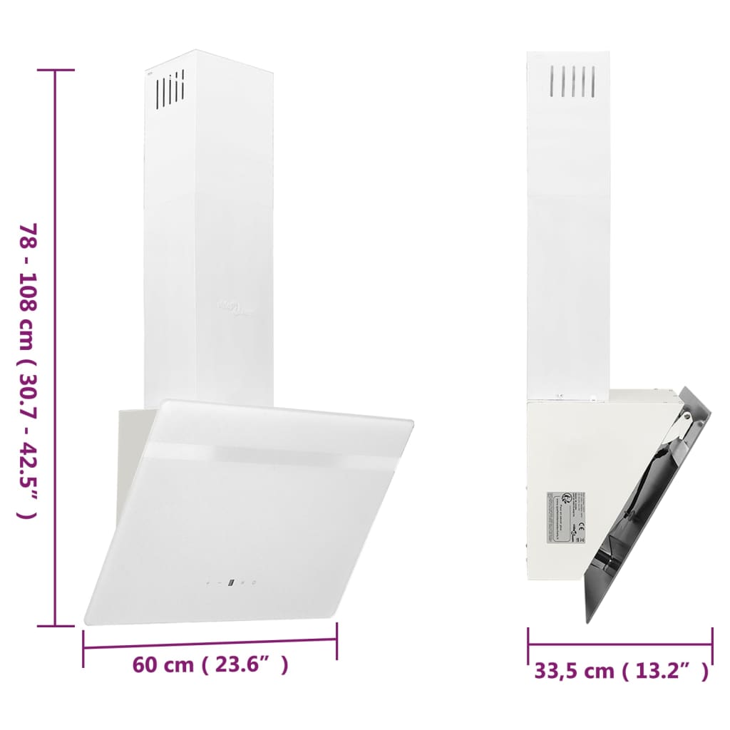 Exaustor de parede 60 cm aço e vidro temperado branco