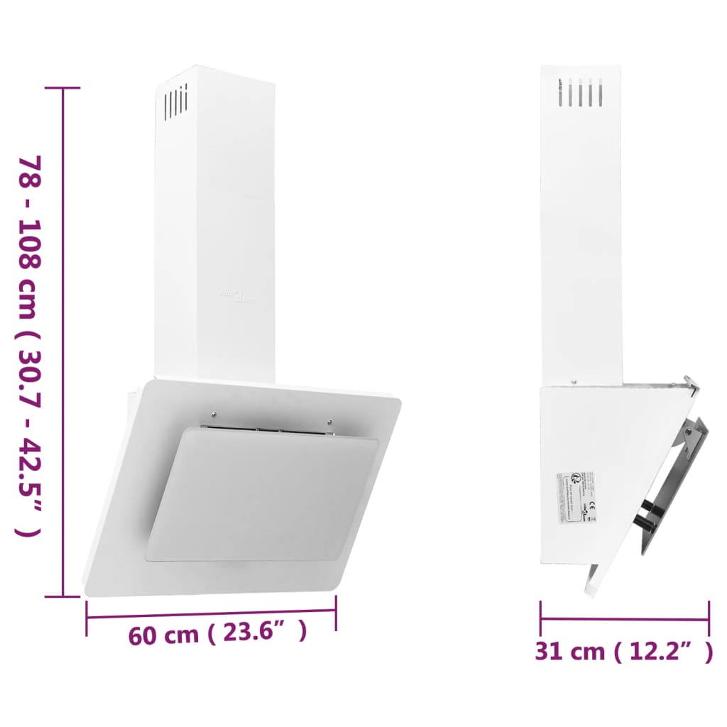 Exaustor de parede 60cm aço inoxidável e vidro temperado branco