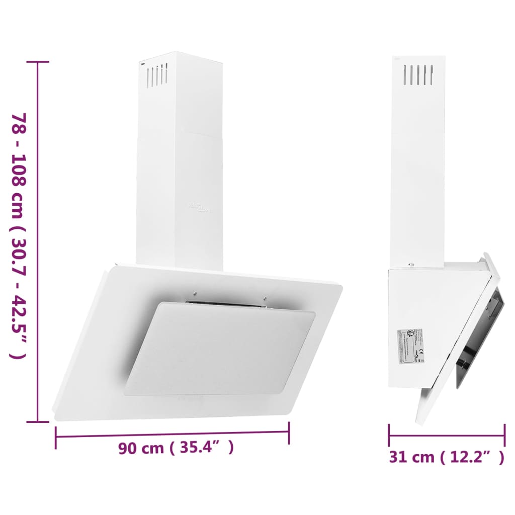 Exaustor de parede 90cm aço inoxidável e vidro temperado branco