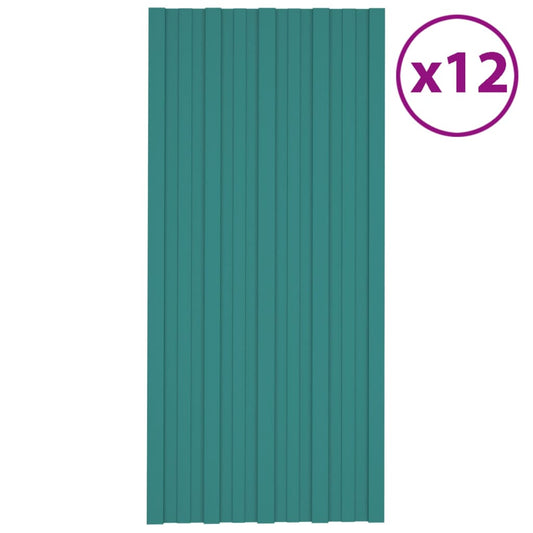 Painéis de telhado 12 pcs 100x45 cm aço galvanizado verde