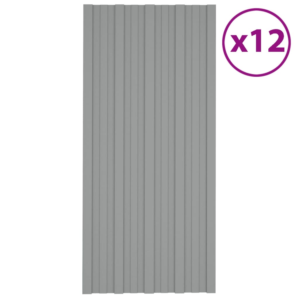 Painéis de telhado 12 pcs 100x45 cm aço galvanizado cinzento