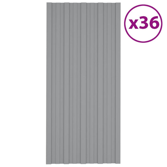 Painéis de telhado 36 pcs 100x45 cm aço galvanizado cinzento