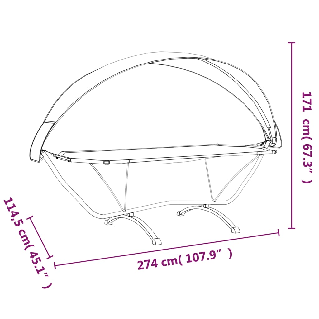 Espreguiçadeira exterior c/ toldo aço e tecido oxford cinzento