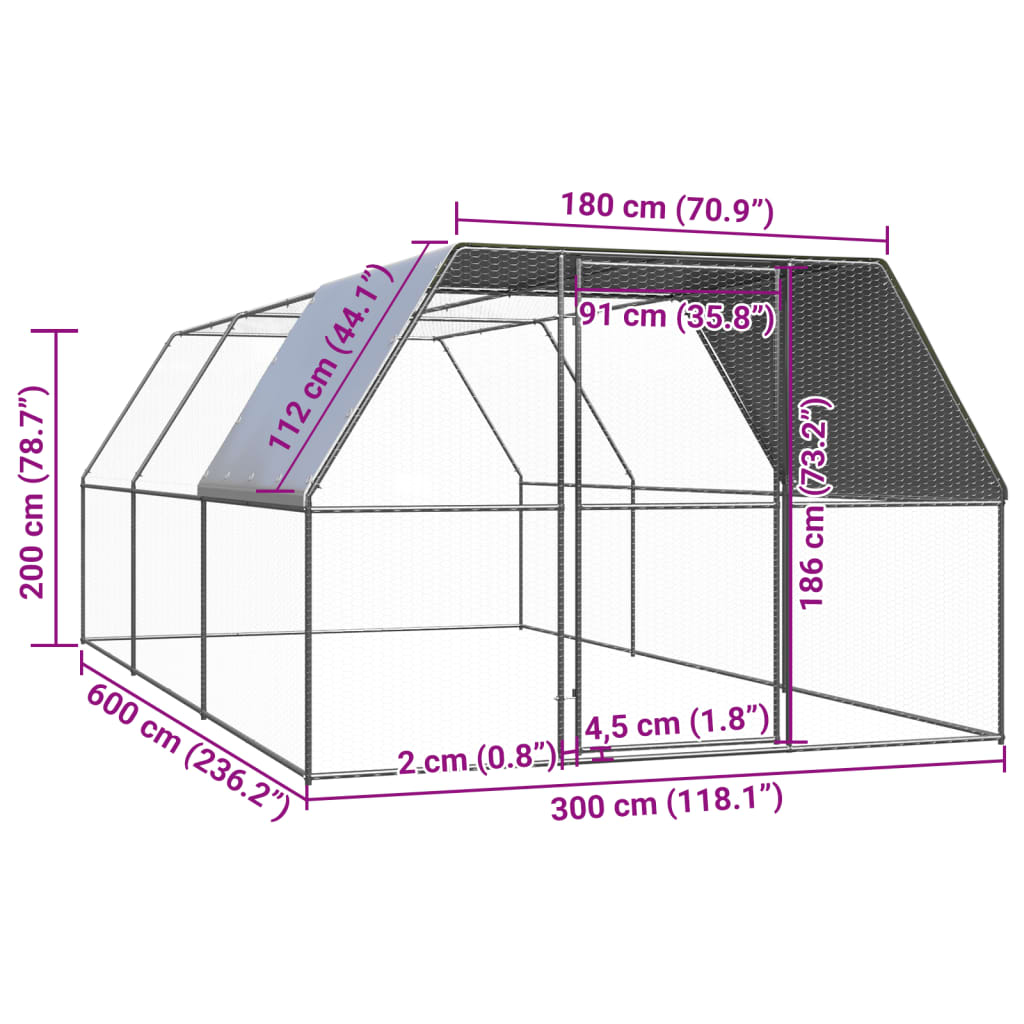 Galinheiro de exterior 3x6x2 m aço galvanizado