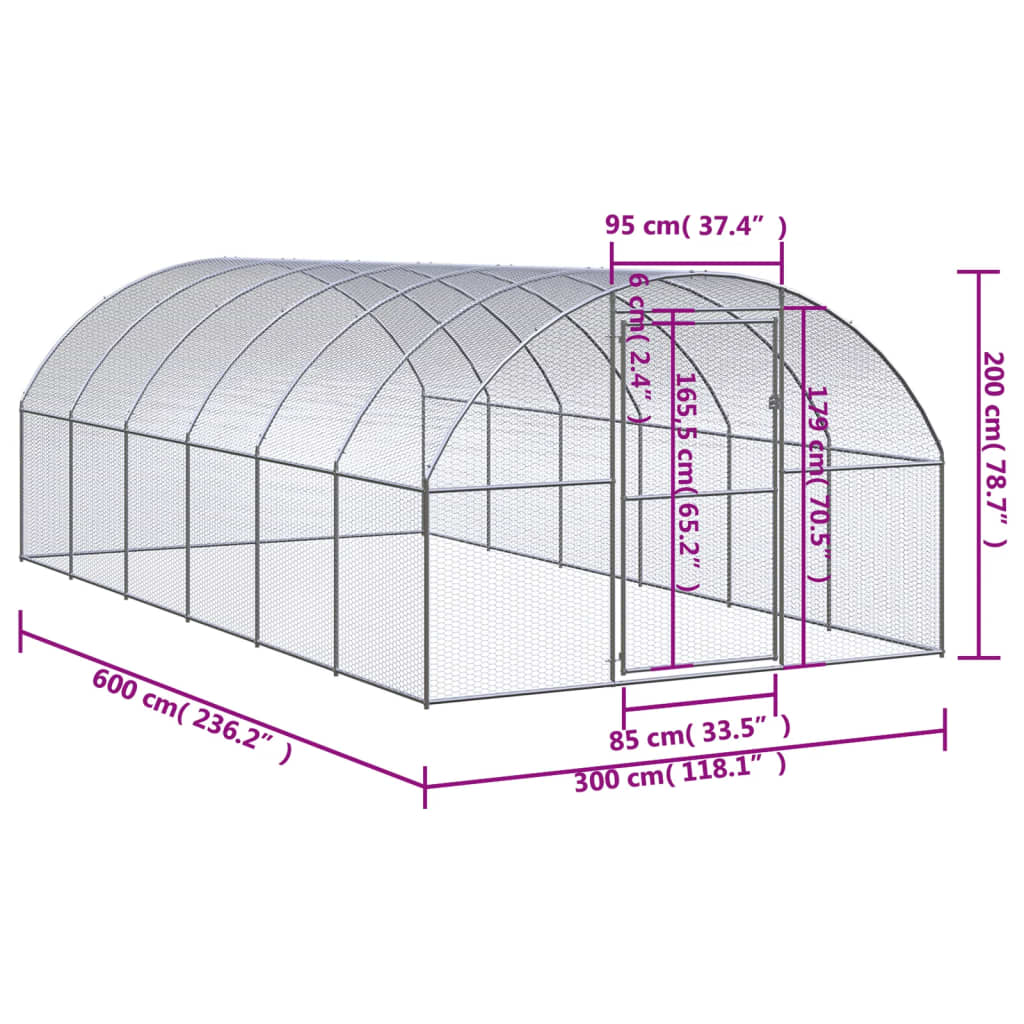 Galinheiro de exterior 3x6x2 m aço galvanizado