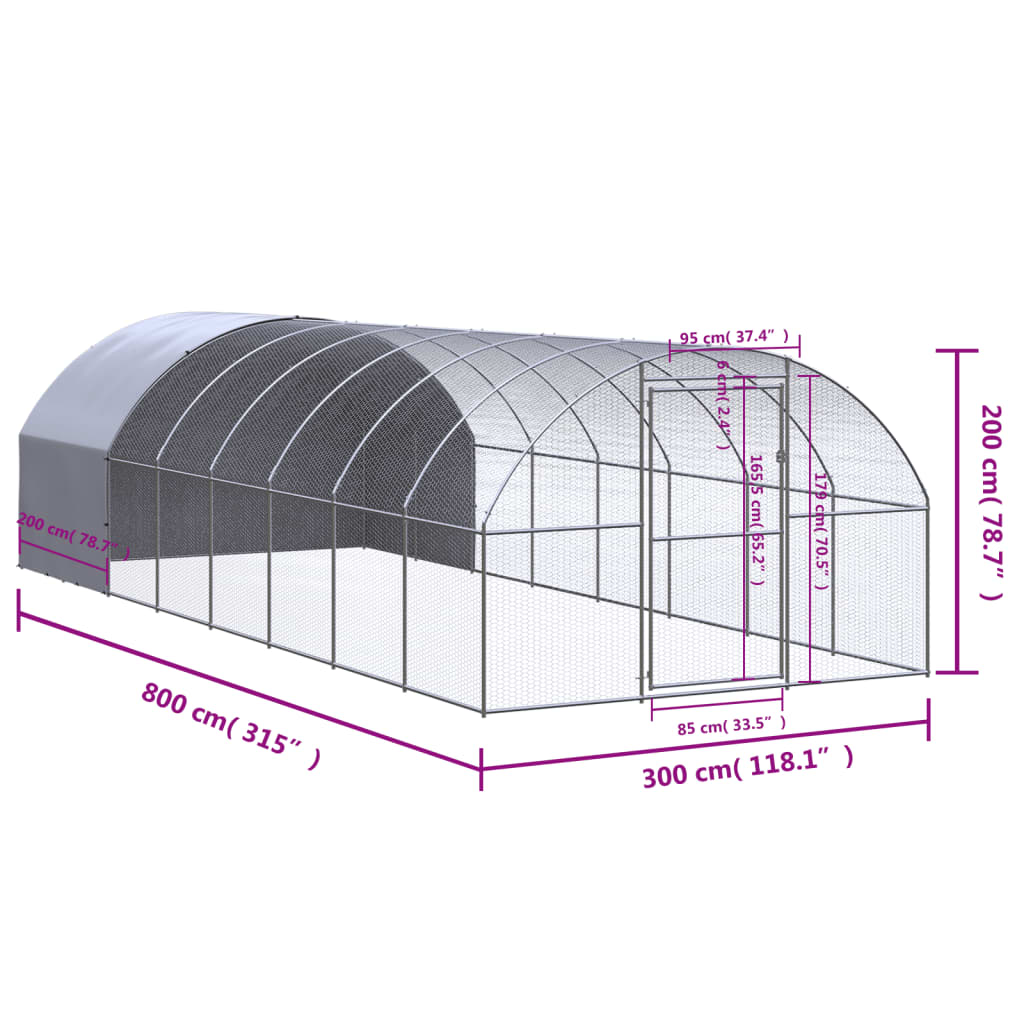 Galinheiro de exterior 3x8x2 m aço galvanizado