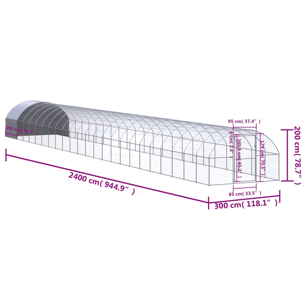 Galinheiro de exterior 3x24x2 m aço galvanizado