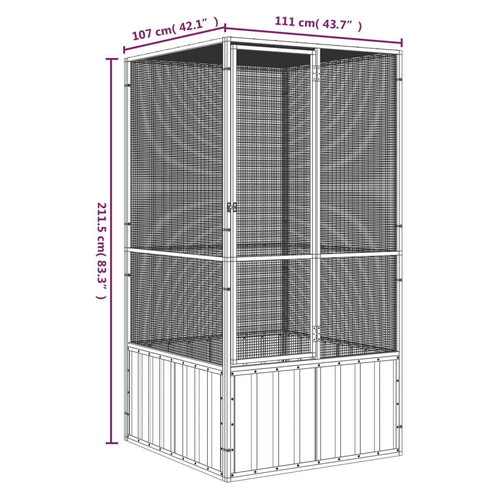 Gaiola p/ pássaros 111x107x211,5 cm aço galvanizado cinzento