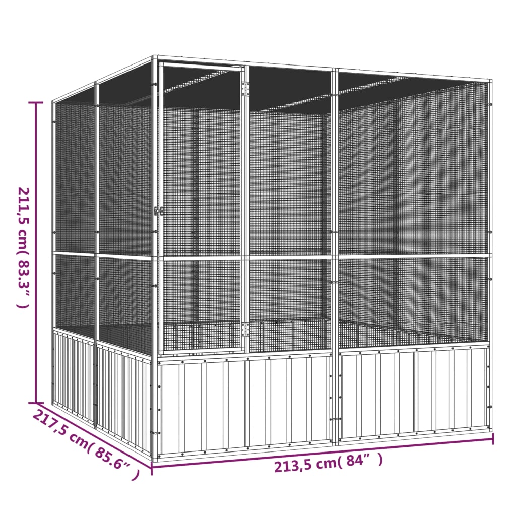 Gaiola p/ pássaros 213,5x217,5x211,5cm aço galvanizado cinzento