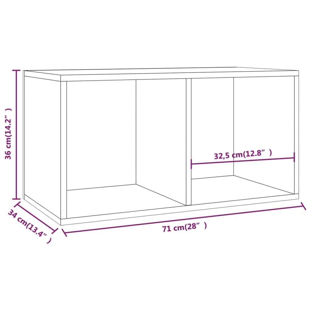 Caixa discos vinil 71x34x36cm derivados madeira cinzento sonoma