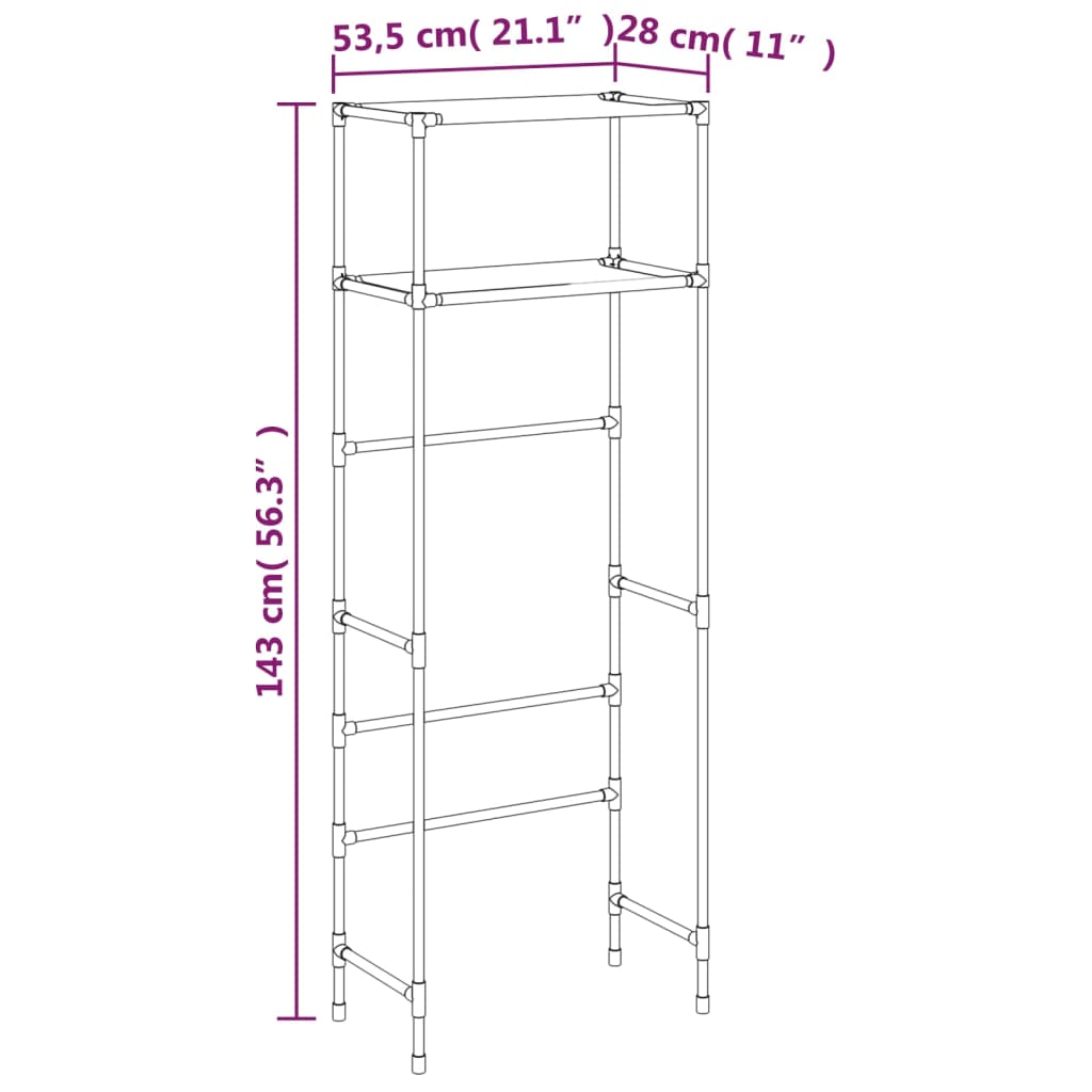 Estante arrumação p/ sanita 2 níveis 53,5x28x143 cm ferro preto