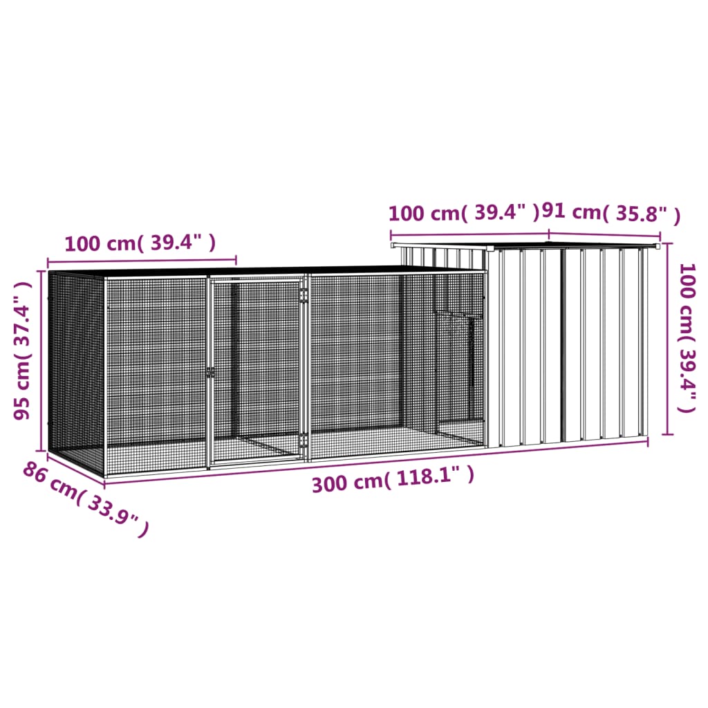 Galinheiro 300x91x100 cm aço galvanizado cinzento