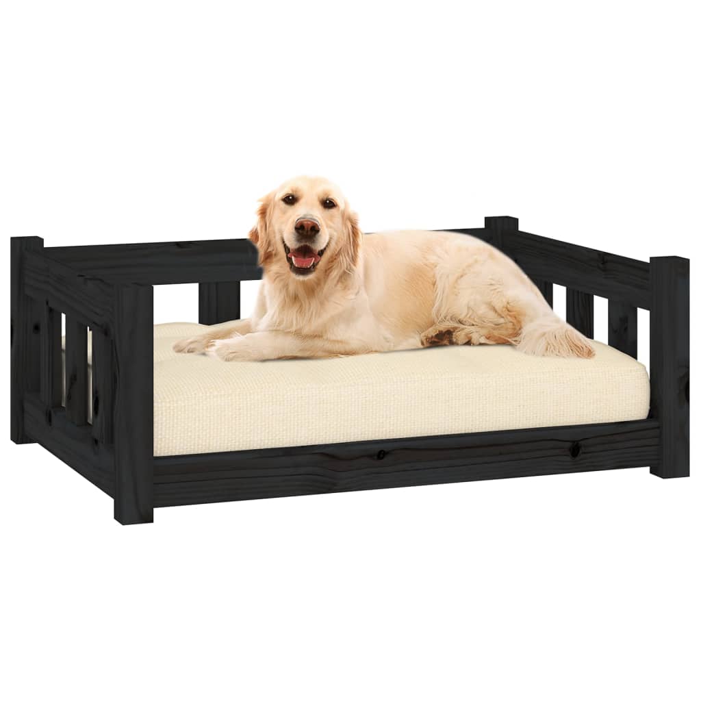 Cama para cães 75,5x55,5x28 cm madeira de pinho maciça preto