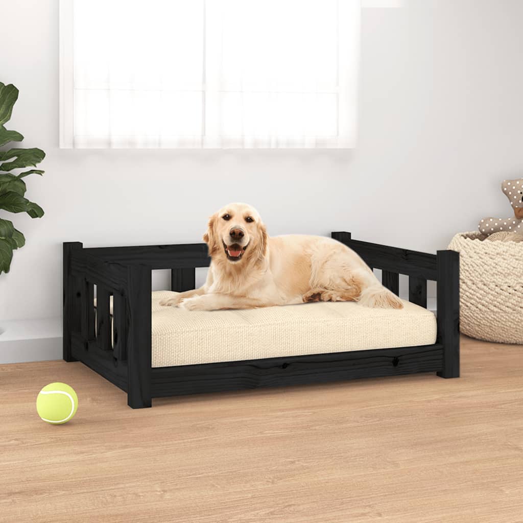 Cama para cães 75,5x55,5x28 cm madeira de pinho maciça preto