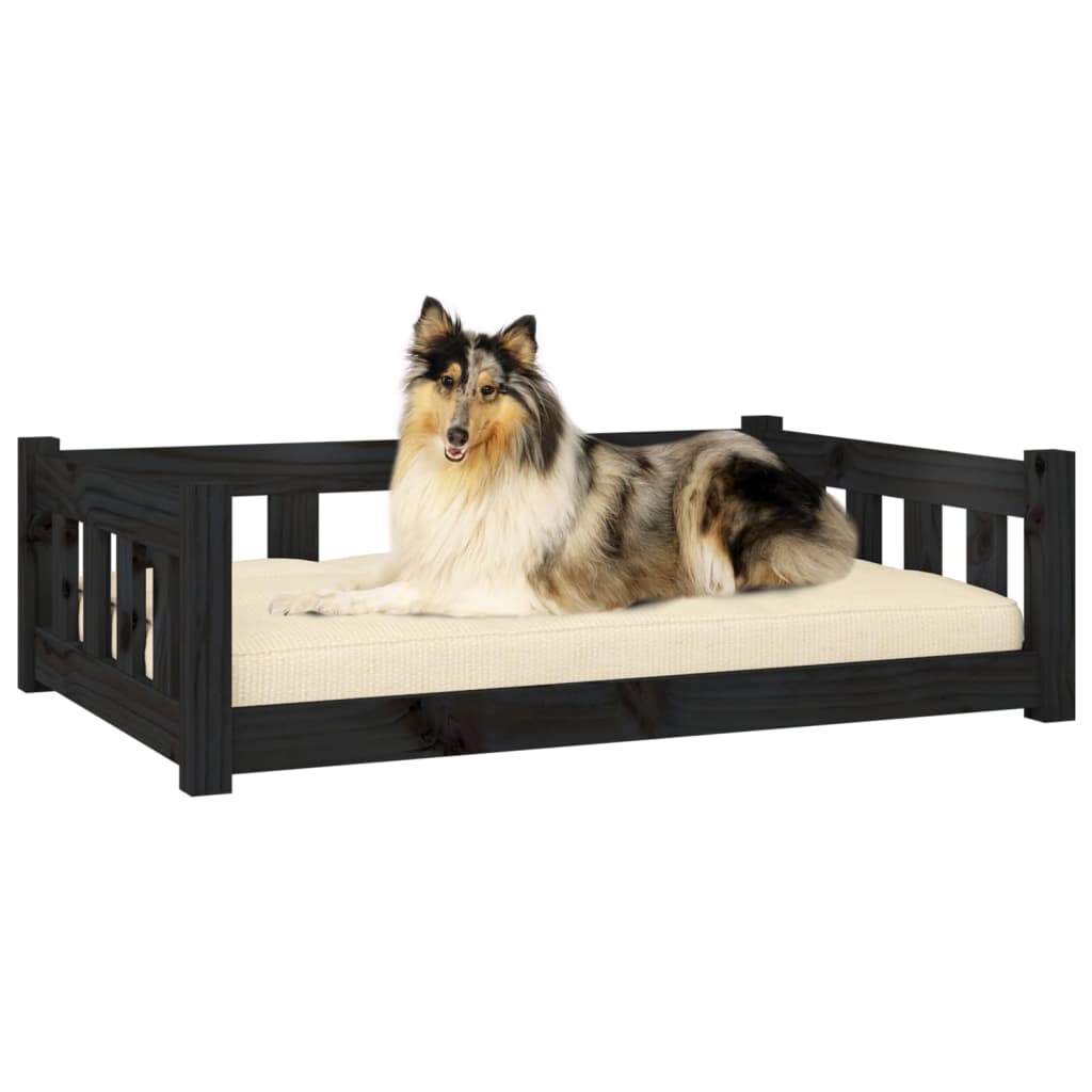 Cama para cães 95,5x65,5x28 cm madeira de pinho maciça preto