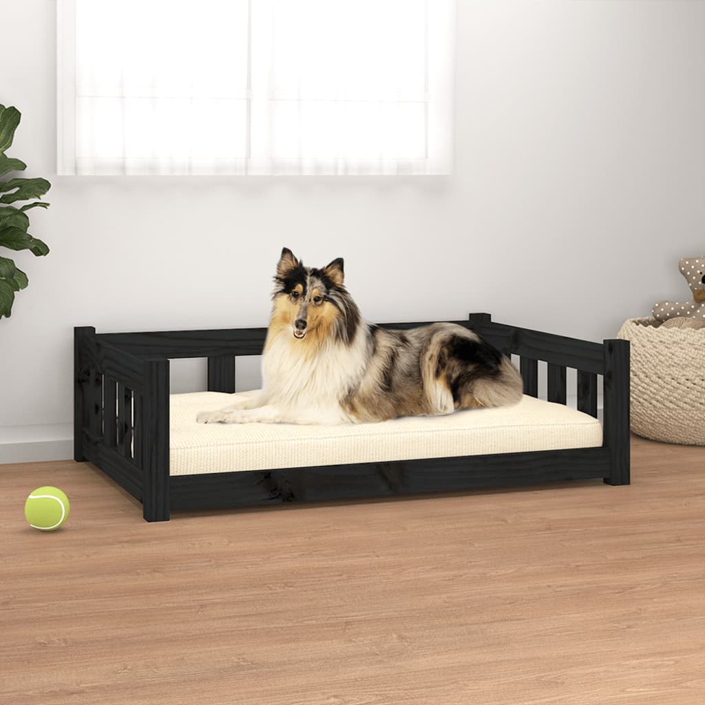 Cama para cães 95,5x65,5x28 cm madeira de pinho maciça preto