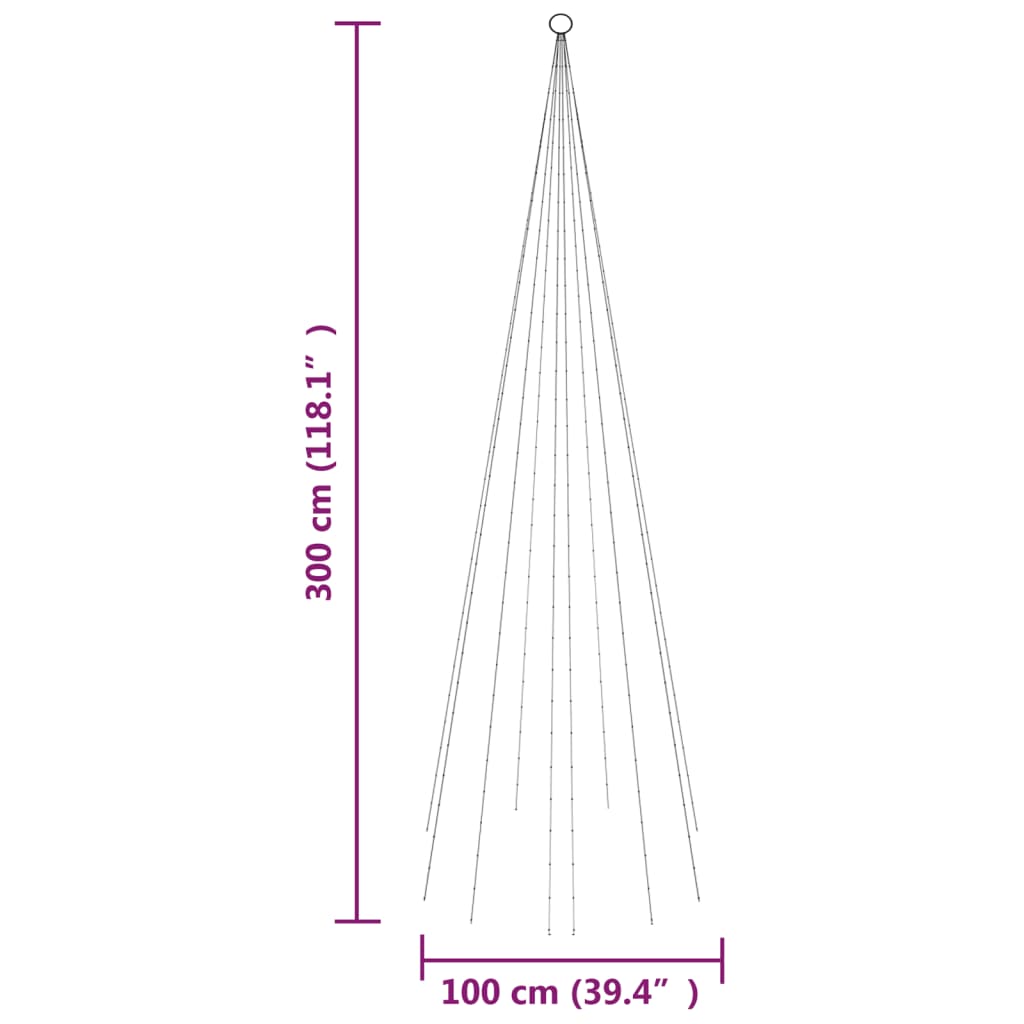 Árvore de Natal mastro de bandeira 310 LEDs 300cm branco quente