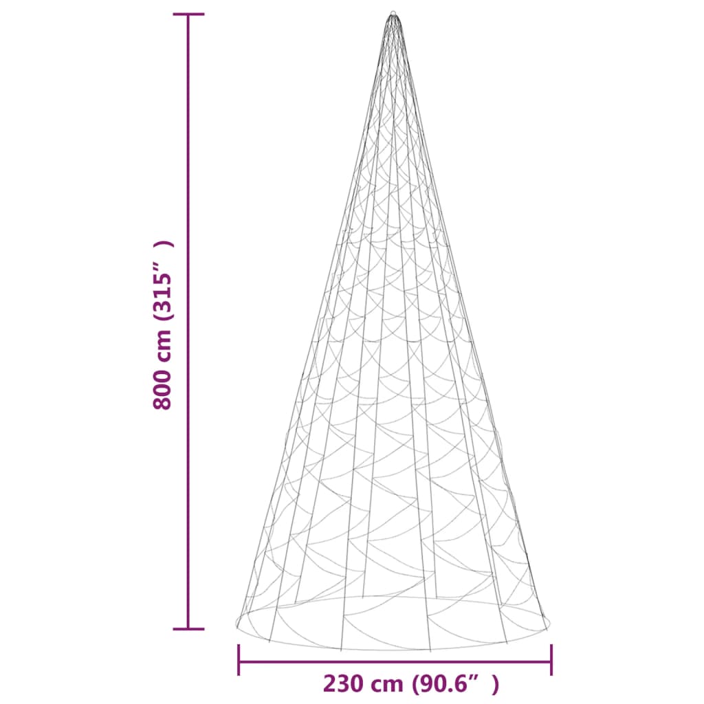 Árvore de Natal mastro de bandeira 3000 LEDs 800 cm branco frio