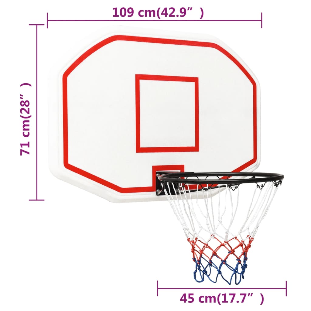 Tabela de basquetebol 109x71x3 cm polietileno branco