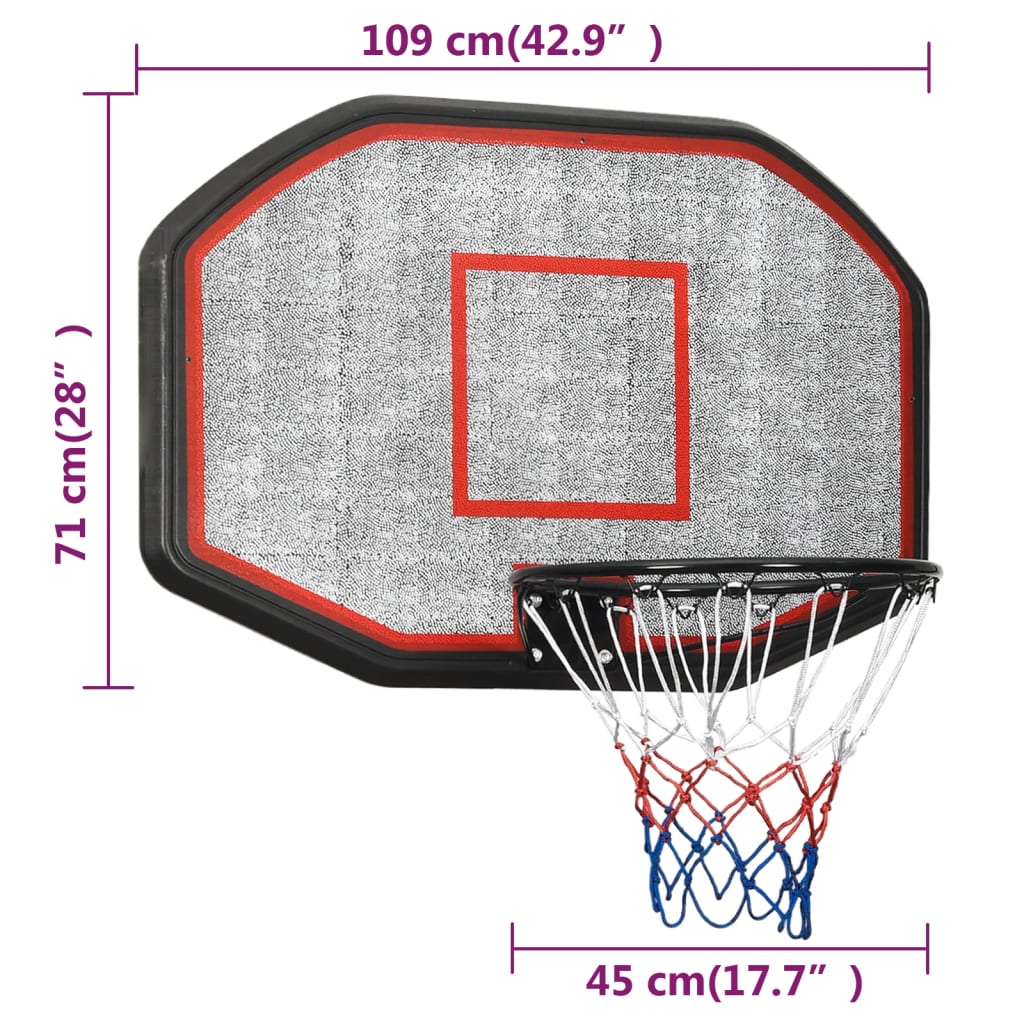 Tabela de basquetebol 109x71x3 cm polietileno preto