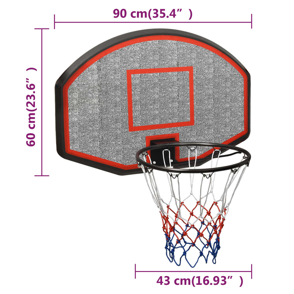 Tabela de basquetebol 90x60x2 cm polietileno preto