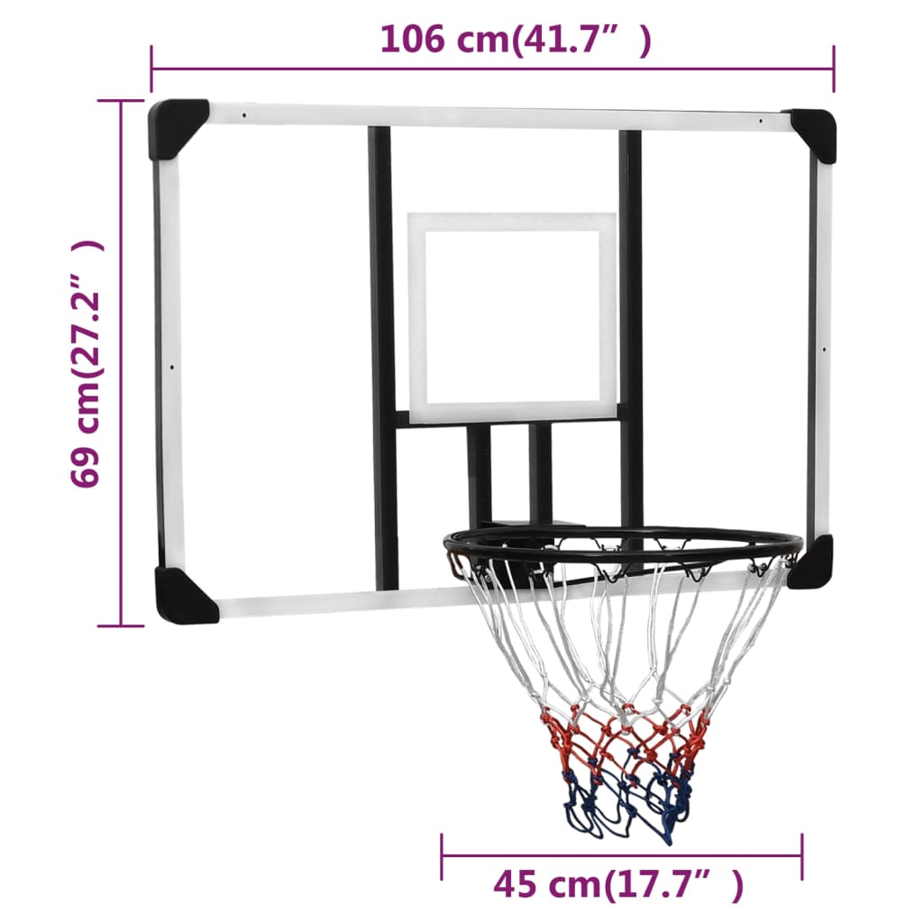 Tabela de basquetebol 106x69x3 cm policarbonato transparente