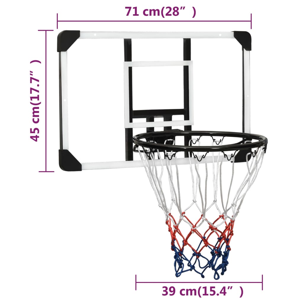 Tabela de basquetebol 71x45x2,5 cm policarbonato transparente