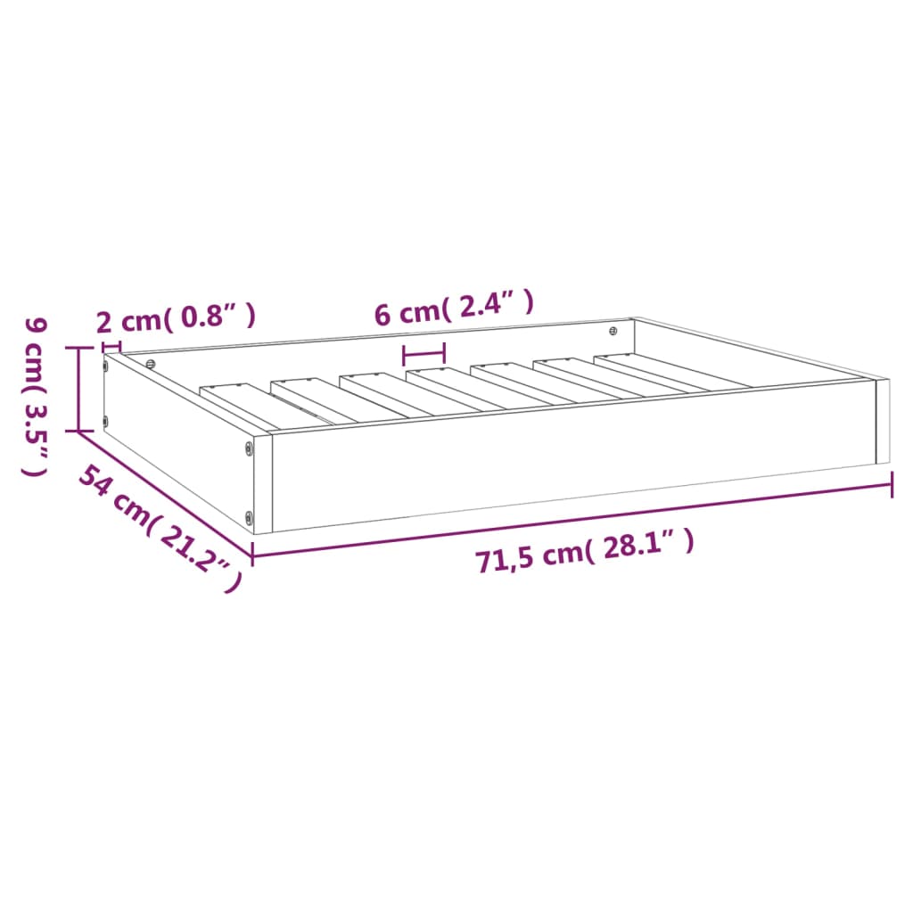 Cama para cães 71,5x54x9 cm madeira de pinho maciça branco