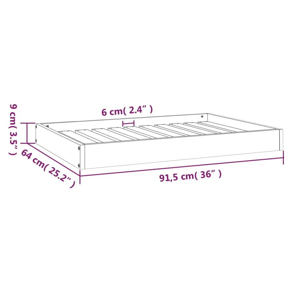 Cama para cães 91,5x64x9 cm madeira de pinho maciça branco