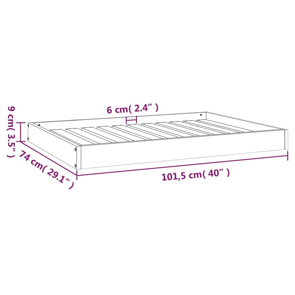 Cama para cães 101,5x74x9 cm madeira de pinho maciça branco