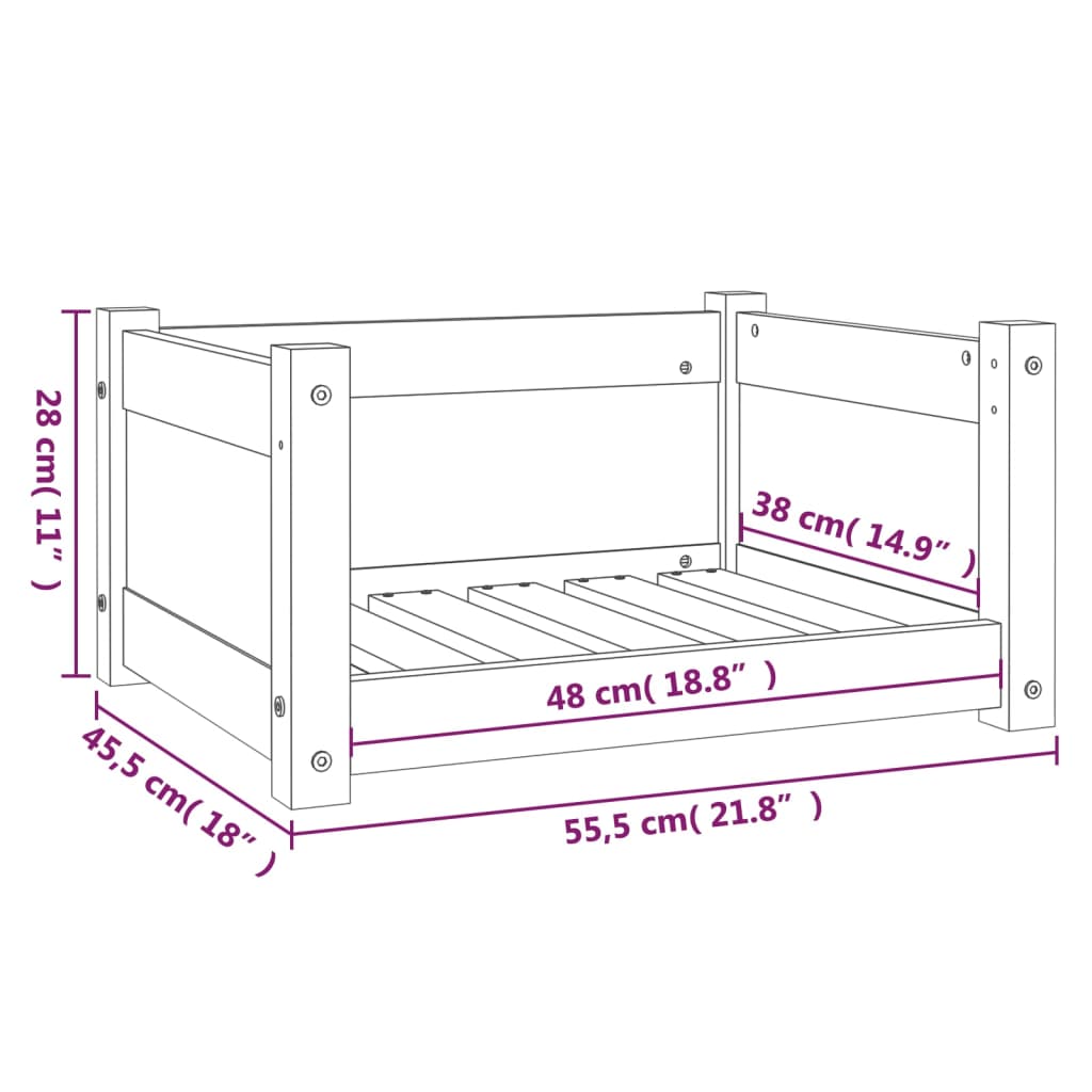 Cama para cães 55,5x45,5x28 cm madeira de pinho maciça cinzento