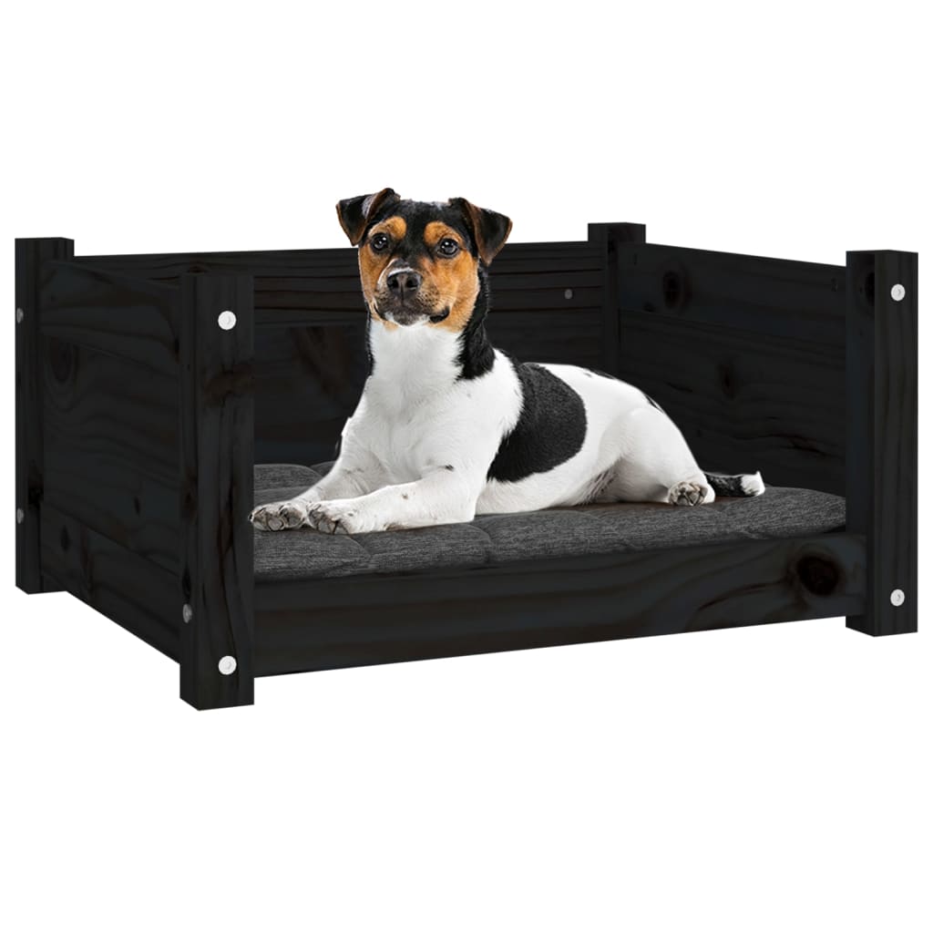 Cama para cães 55,5x45,5x28 cm madeira de pinho maciça preto