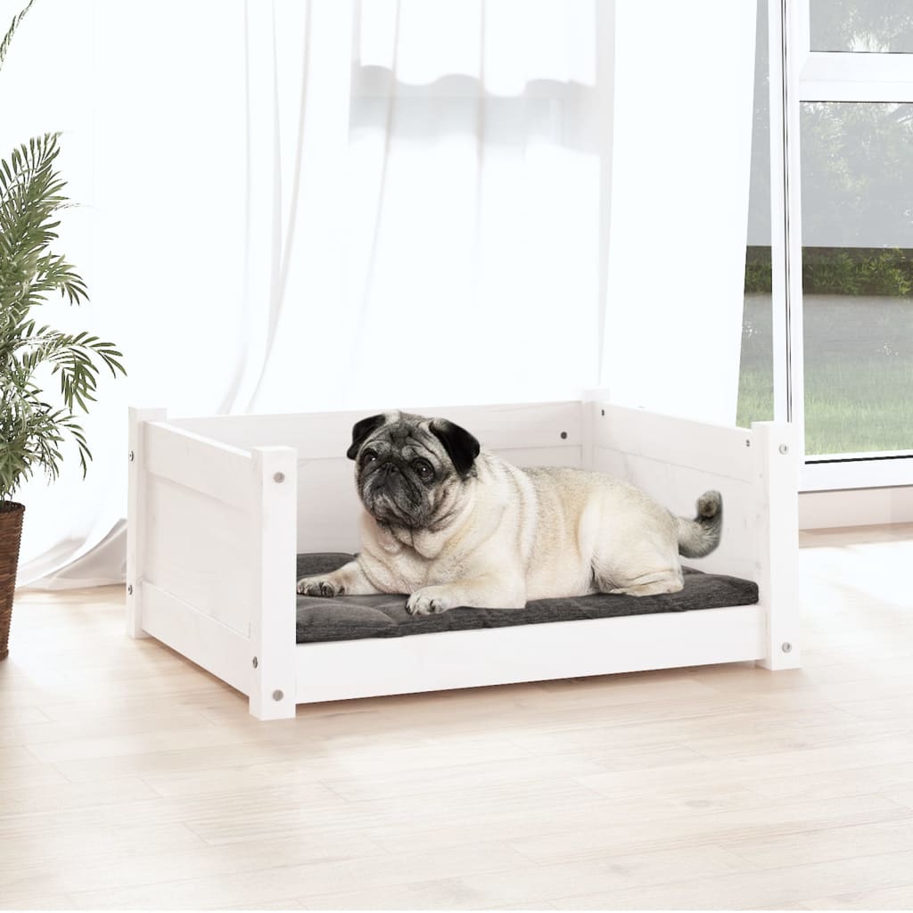 Cama para cães 65,5x50,5x28 cm madeira de pinho maciça branco