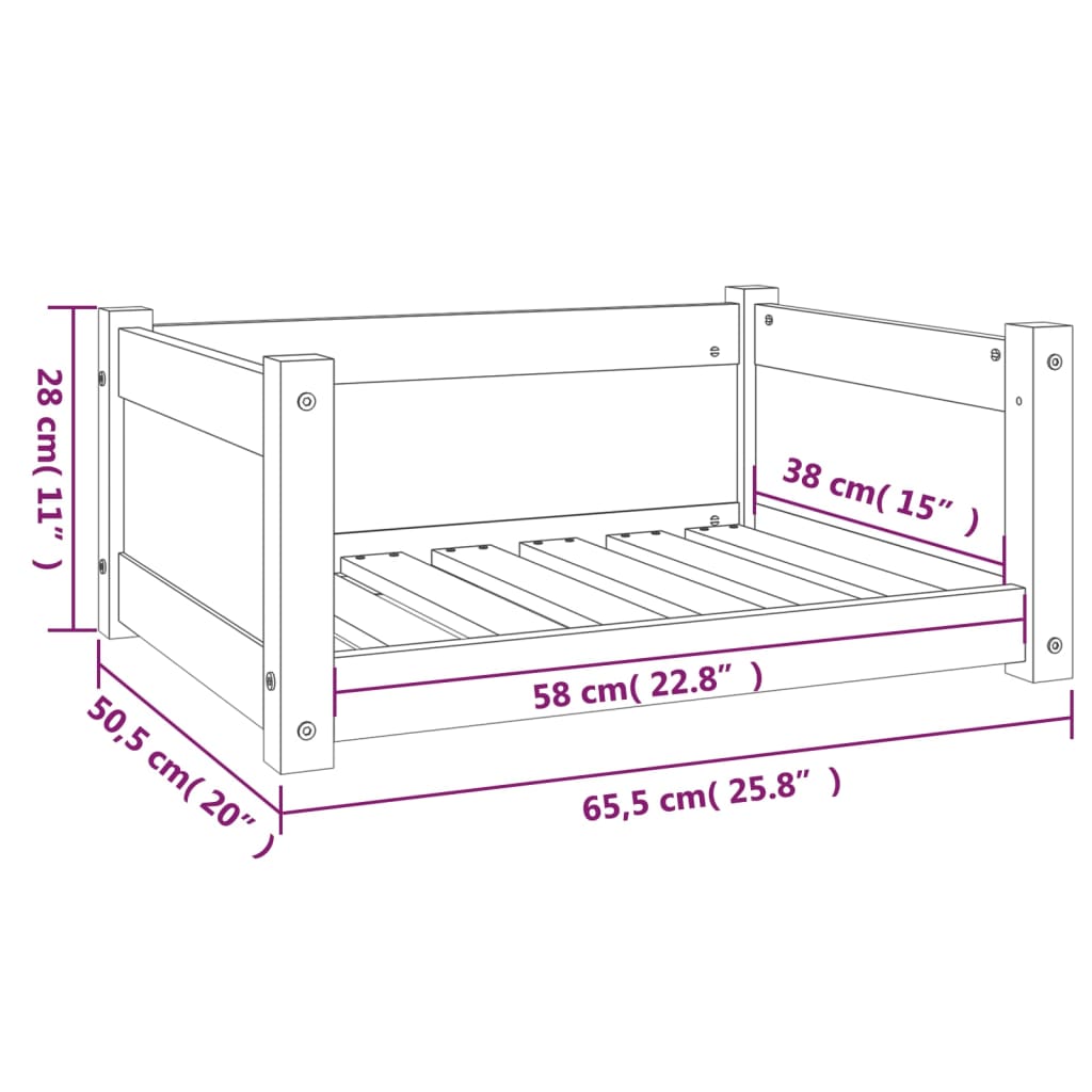 Cama para cães 65,5x50,5x28 cm madeira de pinho maciça branco