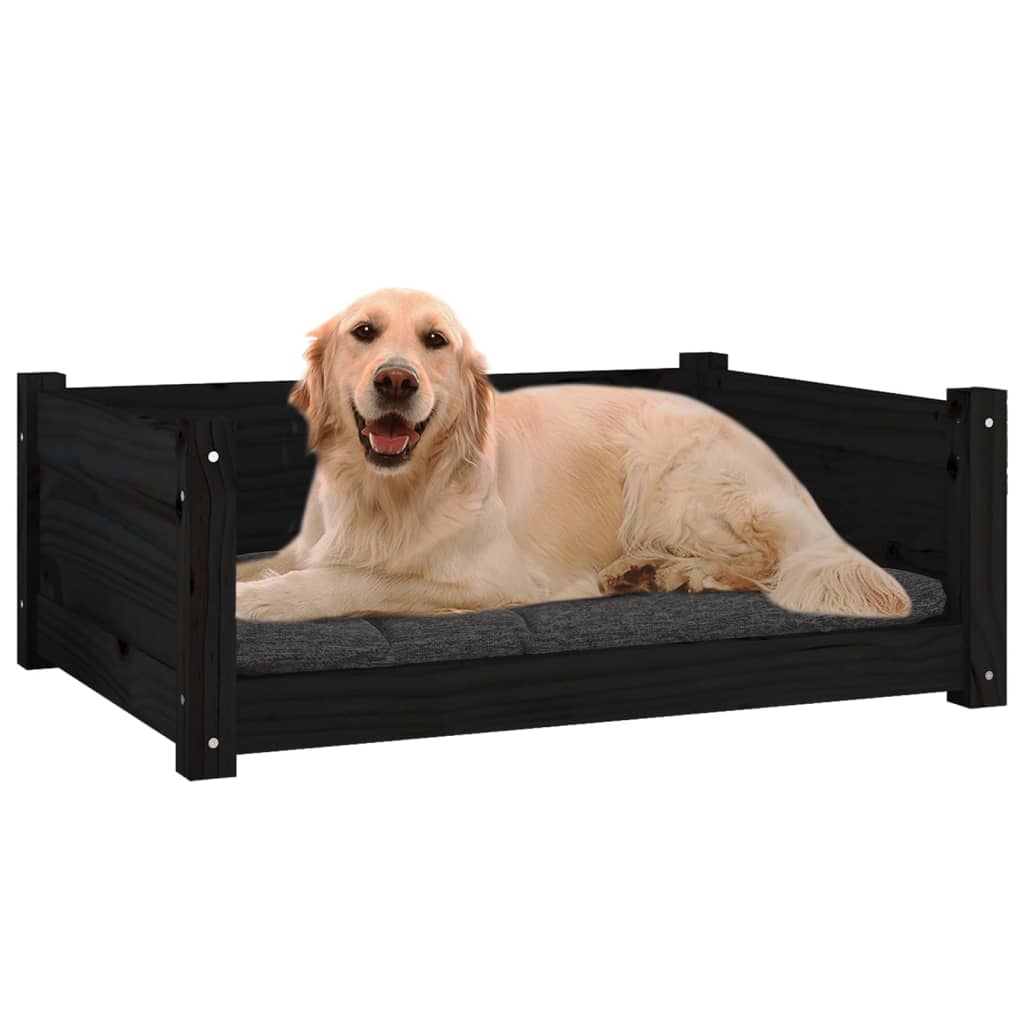 Cama para cães 75,5x55,5x28 cm madeira de pinho maciça preto