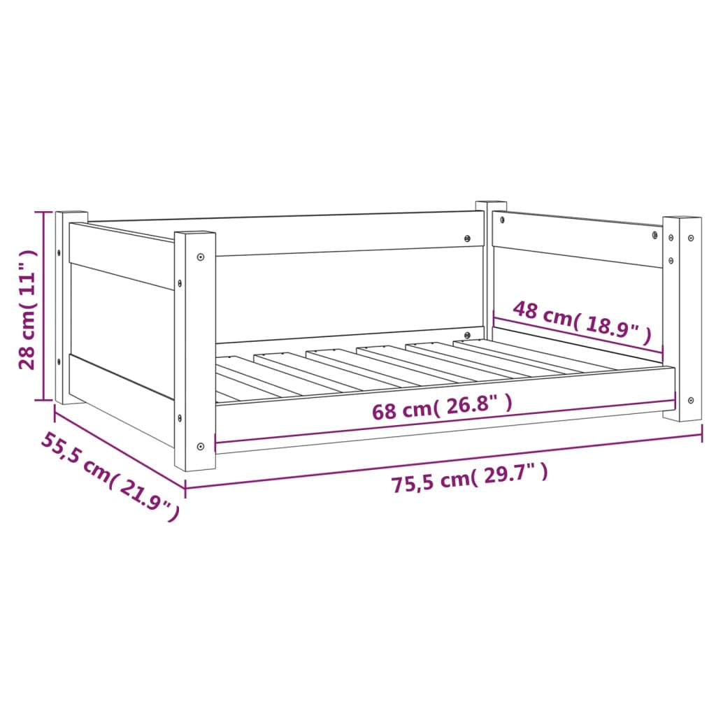 Cama para cães 75,5x55,5x28 cm madeira de pinho maciça preto