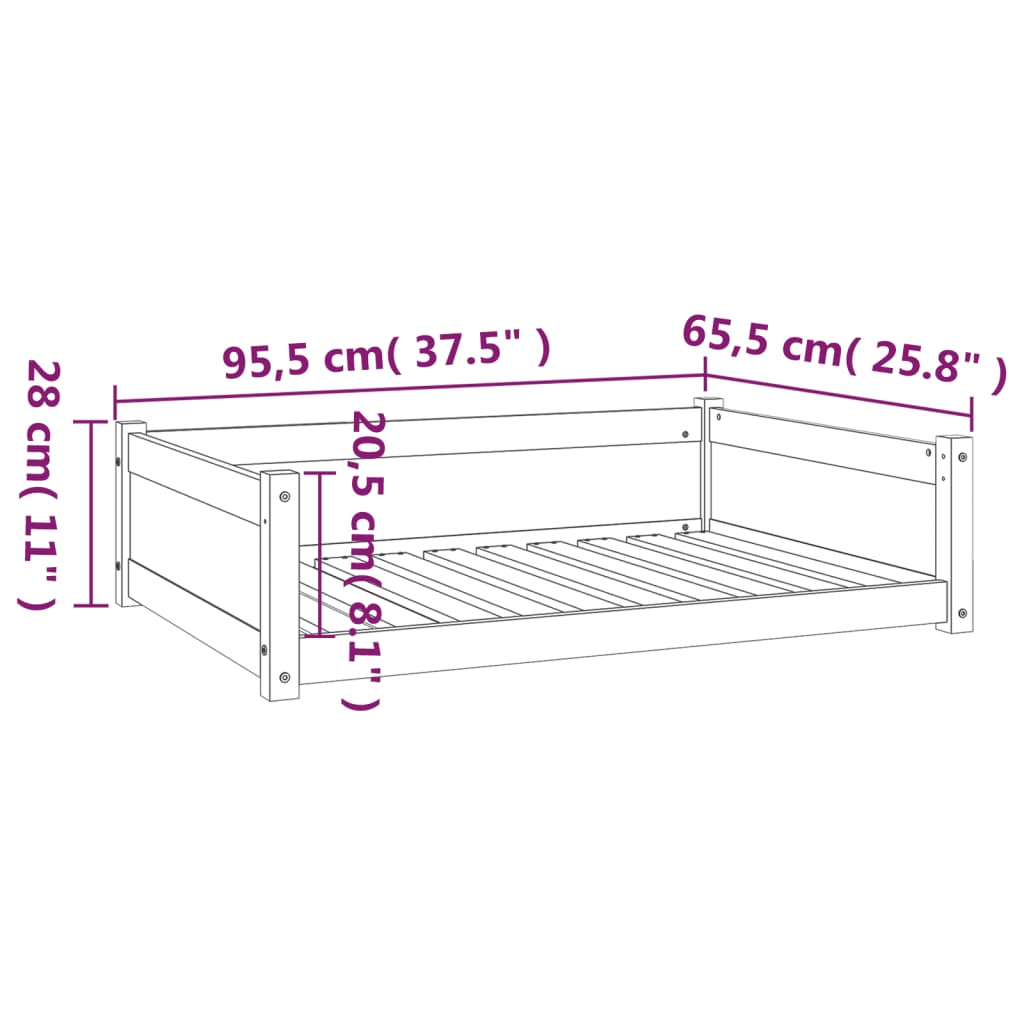 Cama para cães 95,5x65,5x28 cm madeira de pinho maciça branco