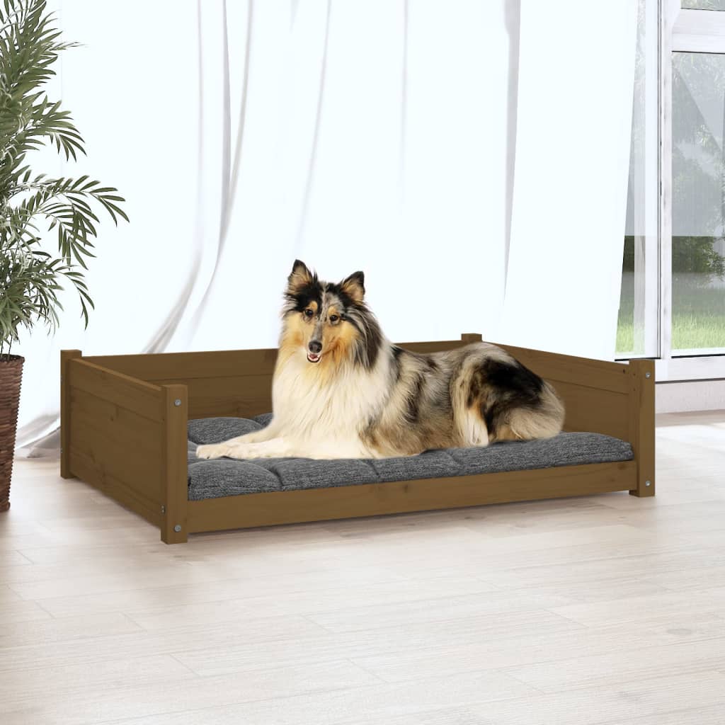 Cama p/ cães 95,5x65,5x28 cm madeira pinho maciça castanho mel