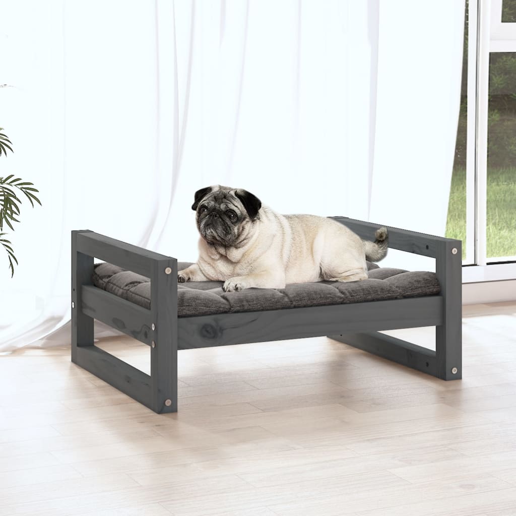 Cama para cães 65,5x50,5x28 cm madeira de pinho maciça cinzento