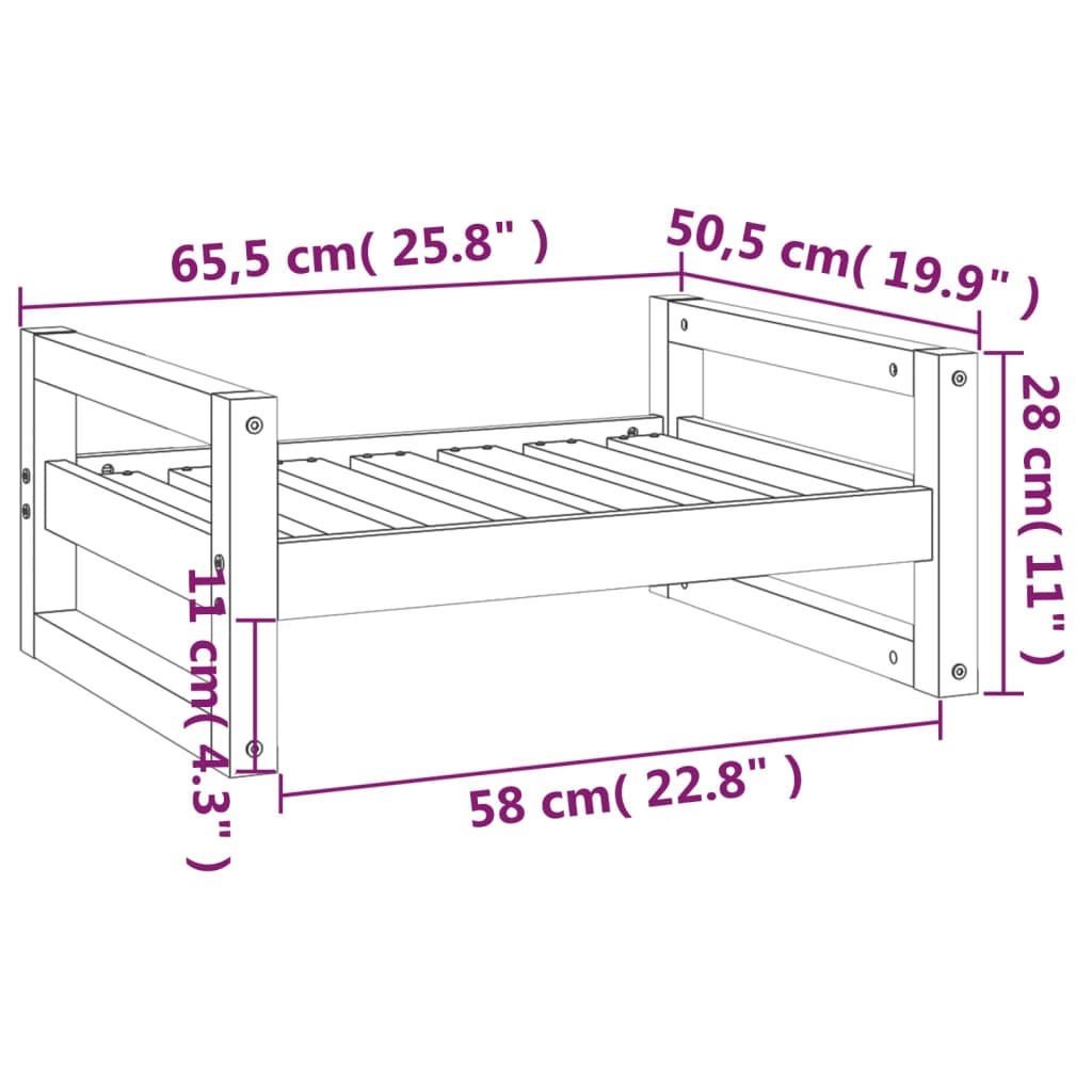 Cama para cães 65,5x50,5x28 cm madeira de pinho maciça preto